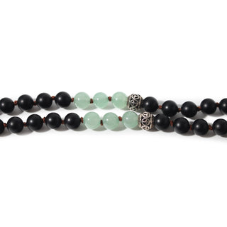 Onyx Black Matte Mala w/ Green Aventurine Buddha Head - 8mm - 82 Beads from Stonebridge Imports