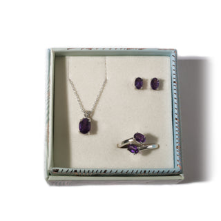 Amethyst (Ring + Stud + Pendant) - Sterling Silver Set    from Stonebridge Imports