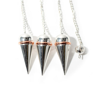 Silver Colour Metal Secret Chamber Point Pendulum with Copper Ring and Chain - 3 Pack from Stonebridge Imports