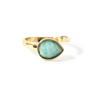 Amazonite Faceted Drop Ring - Adjustable Gold Plated from Stonebridge Imports