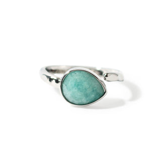Amazonite Faceted Drop Ring - Adjustable Silver Plated from Stonebridge Imports