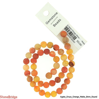 Druzy Agate Orange Matte - Round Strand 15" - 8mm (Enhanced) from Stonebridge Imports