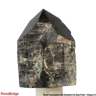 Black Tourmaline & Hematite Cut Base, Polished Point U#7    from Stonebridge Imports