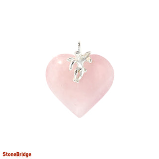 Rose Quartz Heart & Angel - 925 Silver Pendant from Stonebridge Imports