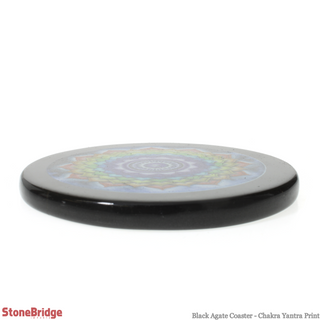 Black Agate Coaster - Chakra Yantra Print    from Stonebridge Imports