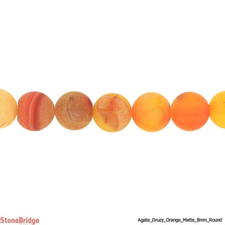 Druzy Agate Orange Matte - Round Strand 15" - 8mm (Enhanced) from Stonebridge Imports