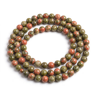 Unakite Bead Strand — BE4UNA, new photo on a clean white background. Stonebridge Imports.