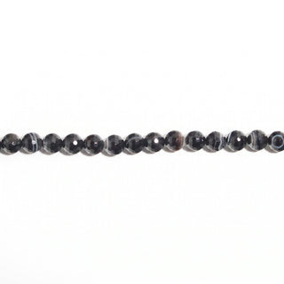 Black Agate With White Stripe Faceted - Round Strand 15" - 8mm (Enhanced), new photo on a clean white background. Stonebridge Imports.