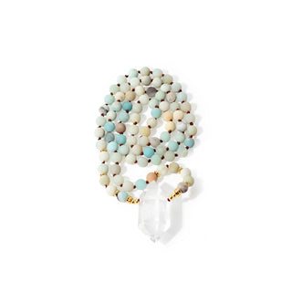 Amazonite Matte Mala w/ Clear Quartz DT Point - 8mm - 82 Beads from The Rock Space