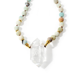 Amazonite Matte Mala w/ Clear Quartz DT Point - 8mm - 82 Beads from The Rock Space