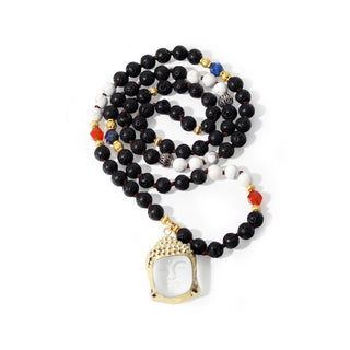 Lava Stone Mala w/ Clear Quartz Buddha Head - 8mm - 82 Beads from The Rock Space