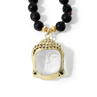 Lava Stone Mala w/ Clear Quartz Buddha Head - 8mm - 82 Beads from The Rock Space