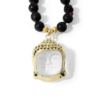 Lava Stone Mala w/ Clear Quartz Buddha Head - 8mm - 82 Beads from The Rock Space