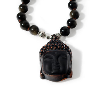 Obsidian Gold Sheen Mala w/ Obsidian Buddha Head - 8mm - 82 Beads from The Rock Space