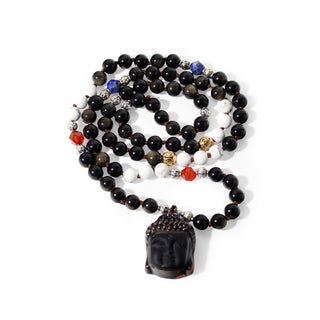 Obsidian Gold Sheen Mala w/ Obsidian Buddha Head - 8mm - 82 Beads from The Rock Space