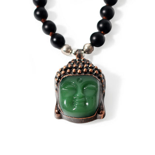 Onyx Black Matte Mala w/ Green Aventurine Buddha Head - 8mm - 82 Beads from The Rock Space