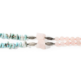 Rose Quartz & Larimar Chip Mala w/ Rose Quartz DT Point - 8mm - 93 Beads from The Rock Space