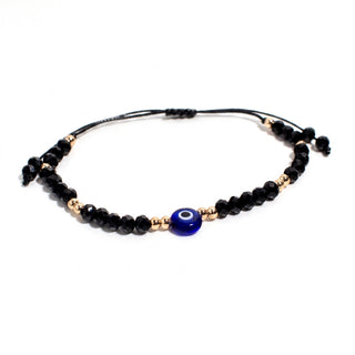 Evil Eye Bracelet with Coloured Beads and Cord - Adjustable Black and Gold from Stonebridge Imports