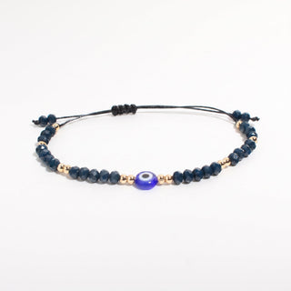 Evil Eye Bracelet with Coloured Beads and Cord - Adjustable Navy Blue and Gold from Stonebridge Imports