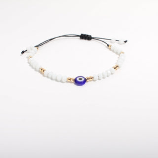 Evil Eye Bracelet with Coloured Beads and Cord - Adjustable White and Gold from Stonebridge Imports