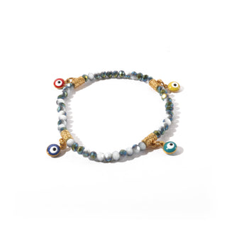 Evil Eye Charm Bracelet - Electroplated, Faceted White/Gray   from The Rock Space