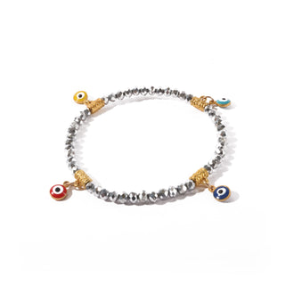 Evil Eye Charm Bracelet - Electroplated, Faceted Silver   from The Rock Space