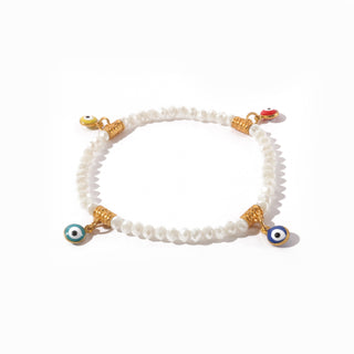 Evil Eye Charm Bracelet - Electroplated, Faceted White   from The Rock Space