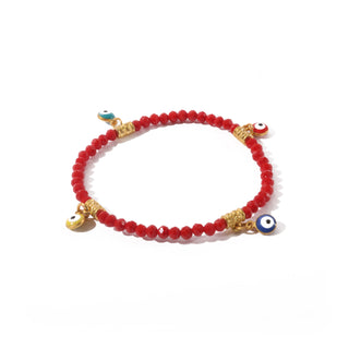 Evil Eye Charm Bracelet - Electroplated, Faceted Dark Red   from The Rock Space