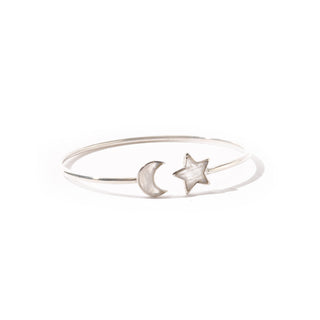 Rainbow Moonstone Star & Moon Sterling Silver Bangal Bracelet - Single    from Stonebridge Imports