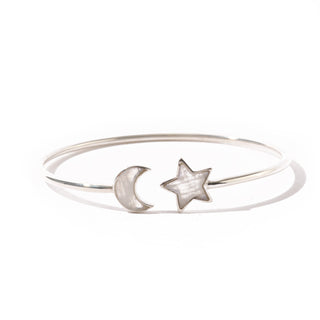 Rainbow Moonstone Star & Moon Sterling Silver Bangal Bracelet - Single    from Stonebridge Imports