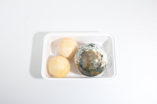 Green Tree Agate, Orange Calcite Sphere OTT Bundle from Stonebridge Imports