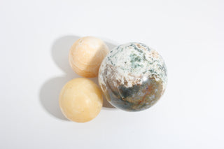 Green Tree Agate, Orange Calcite Sphere OTT Bundle from Stonebridge Imports