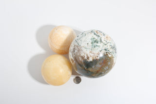 Green Tree Agate, Orange Calcite Sphere OTT Bundle from Stonebridge Imports