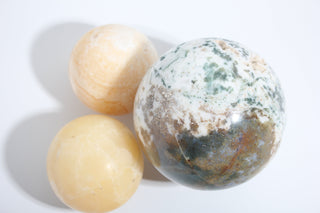 Green Tree Agate, Orange Calcite Sphere OTT Bundle from Stonebridge Imports