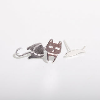 925 Silver Cat Earrings With Fish from Stonebridge Imports