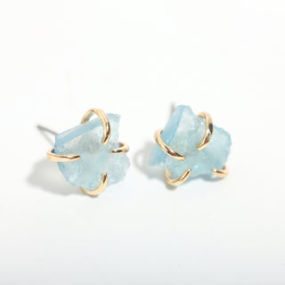 Aquamarine Silver/Gold Plated Chakra Stud Earrings (Enhanced) from Stonebridge Imports