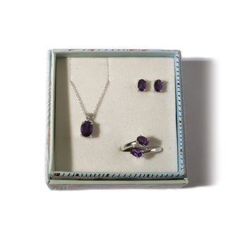Amethyst (Ring + Stud + Pendant) - Sterling Silver Set    from The Rock Space