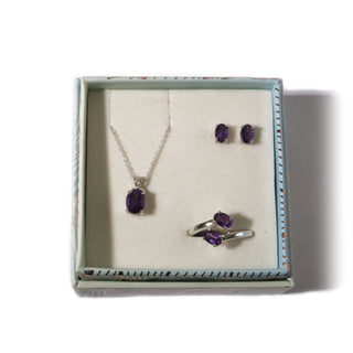 Amethyst (Ring + Stud + Pendant) - Sterling Silver Set from The Rock Space