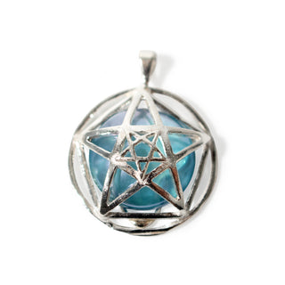 Aqua Aura Cabochon Double Pentagram - 925 Silver Pendant from The Rock Space