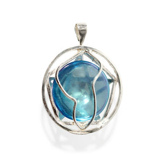 Aqua Aura Cabochon Double Pentagram - 925 Silver Pendant from The Rock Space