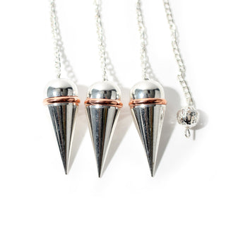 Silver Colour Metal Secret Chamber Point Pendulum with Copper Ring and Chain - 3 Pack from The Rock Space