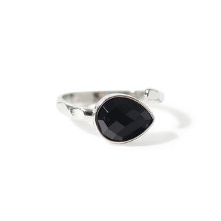 Black Agate Faceted Drop Ring - Adjustable Silver Plated from The Rock Space