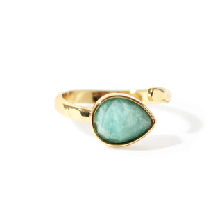 Amazonite Faceted Drop Ring - Adjustable Gold Plated from Stonebridge Imports