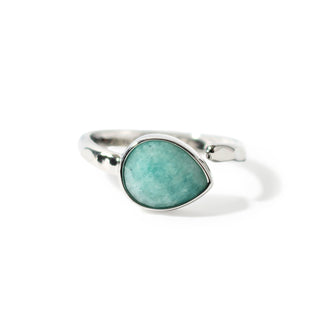Amazonite Faceted Drop Ring - Adjustable Silver Plated from Stonebridge Imports