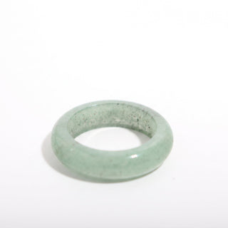 Green Aventurine Ring — solid soft green aventurine stone band ring, alternate angle photographed on a clean white background. Stonebridge Imports.