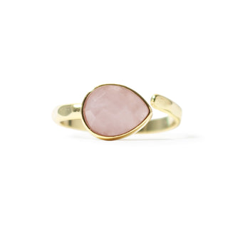Rose Quartz Faceted Drop Ring - Adjustable Gold Plated from The Rock Space
