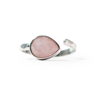 Rose Quartz Faceted Drop Ring - Adjustable Silver Plated from The Rock Space