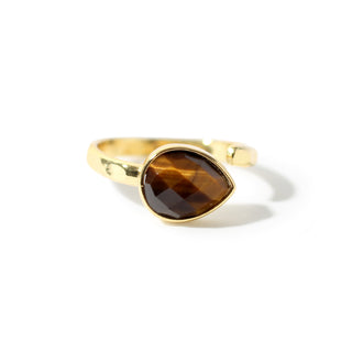 Tiger Eye Faceted Drop Ring - Adjustable Gold Plated from The Rock Space