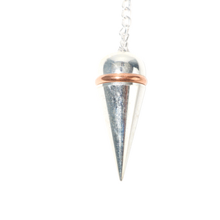 Silver Colour Metal Secret Chamber Point Pendulum with Copper Ring and Chain    from The Rock Space