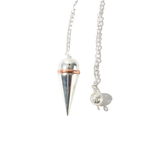 Silver Colour Metal Secret Chamber Point Pendulum with Copper Ring and Chain